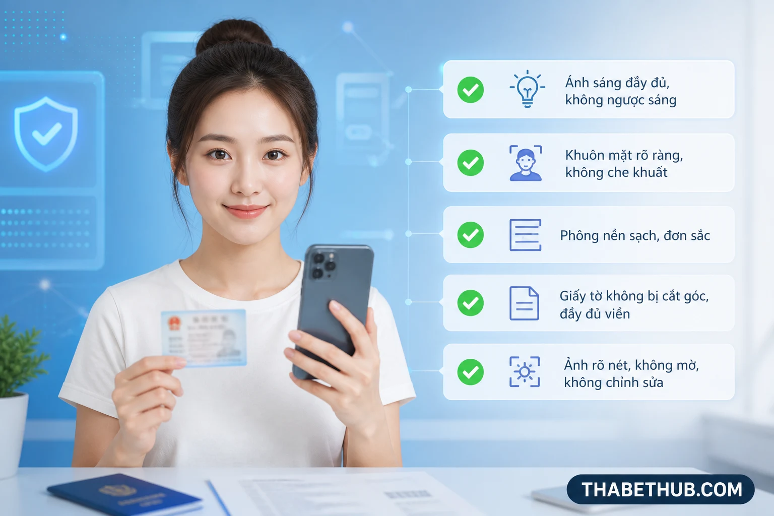 Yêu cầu cơ bản khi chụp selfie KYC — minh họa ThabetHub