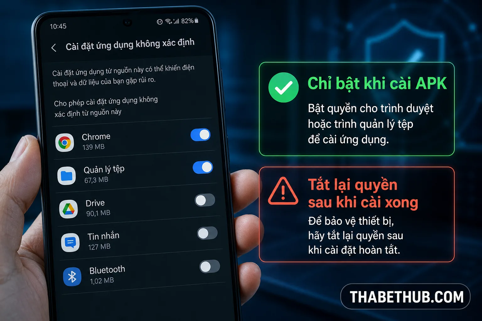 Bật quyền cài đặt từ nguồn không xác định đúng cách — minh họa ThabetHub