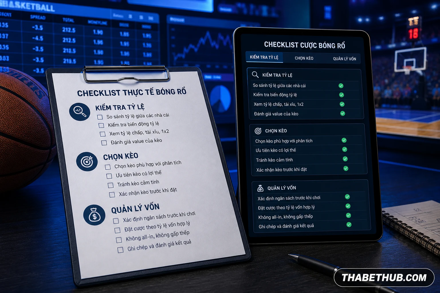 Các loại kèo bóng rổ phổ biến — minh họa ThabetHub