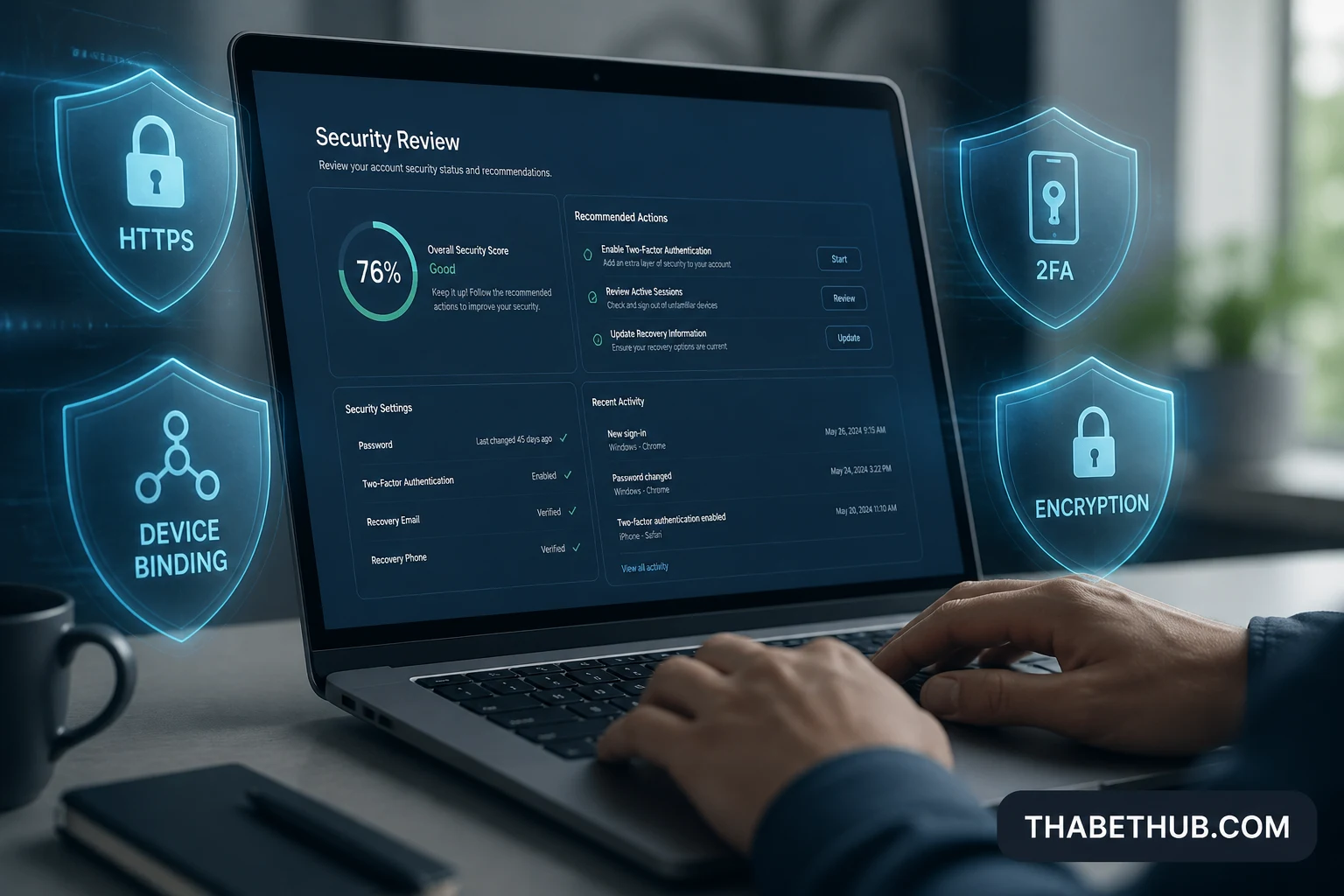 Trả lời nhanh: THABET bảo mật thế nào? — minh họa ThabetHub Trả lời nhanh: THABET bảo mật thế nào? — minh họa ThabetHub