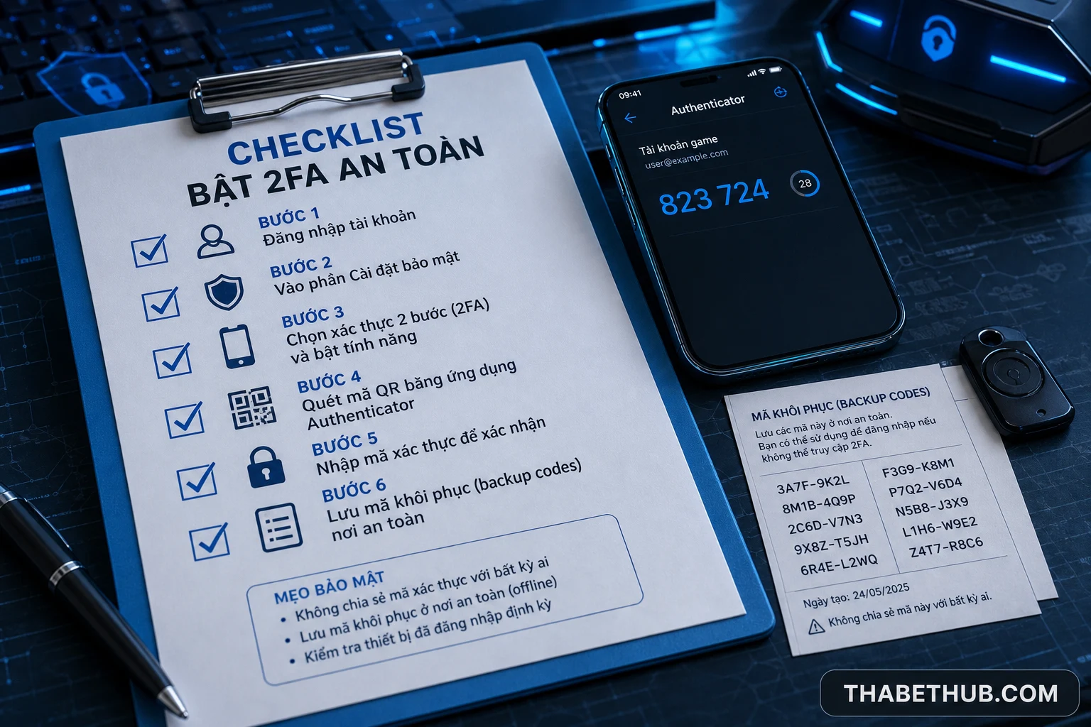 Chuẩn bị trước khi bật 2FA — minh họa ThabetHub