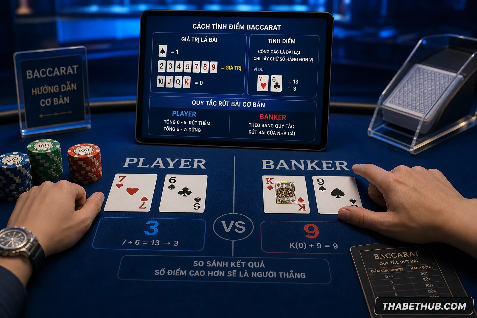 Luật chơi baccarat cơ bản — minh họa ThabetHub Luật chơi baccarat cơ bản — minh họa ThabetHub