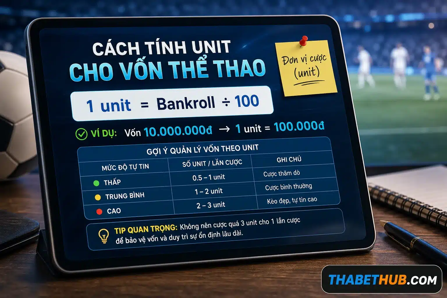 Đơn vị cược (unit) là gì và cách tính — minh họa ThabetHub Đơn vị cược (unit) là gì và cách tính — minh họa ThabetHub