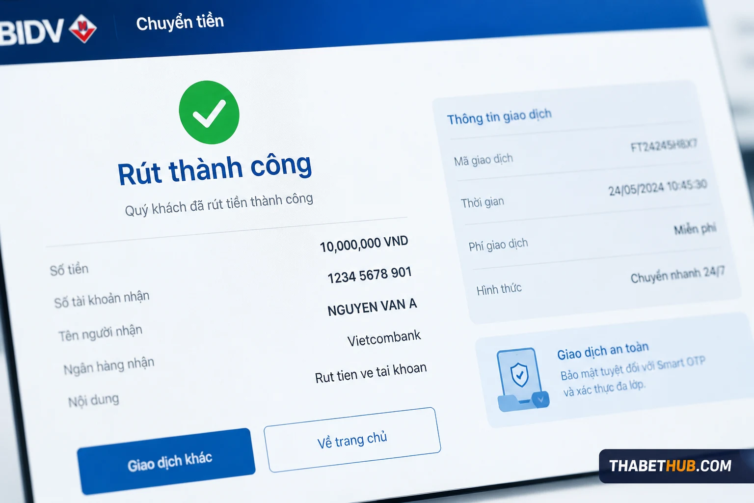 Các phương thức rút tiền hiện có — minh họa ThabetHub