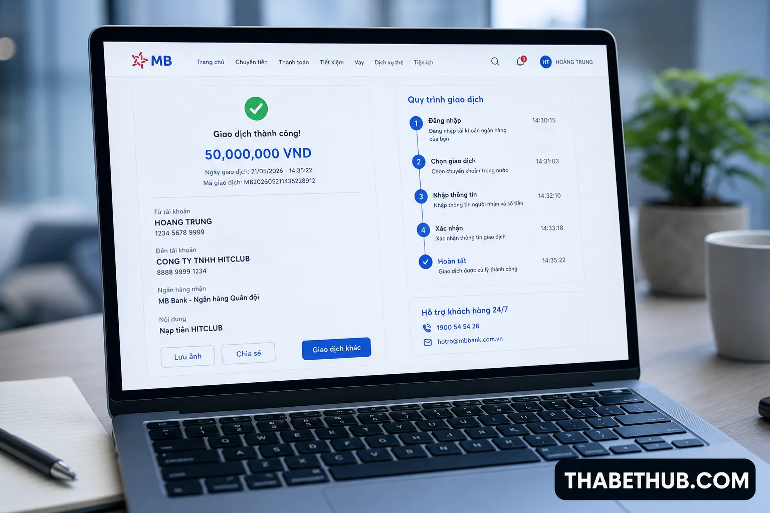 Chuyển khoản ngân hàng nội địa — minh họa ThabetHub Chuyển khoản ngân hàng nội địa — minh họa ThabetHub